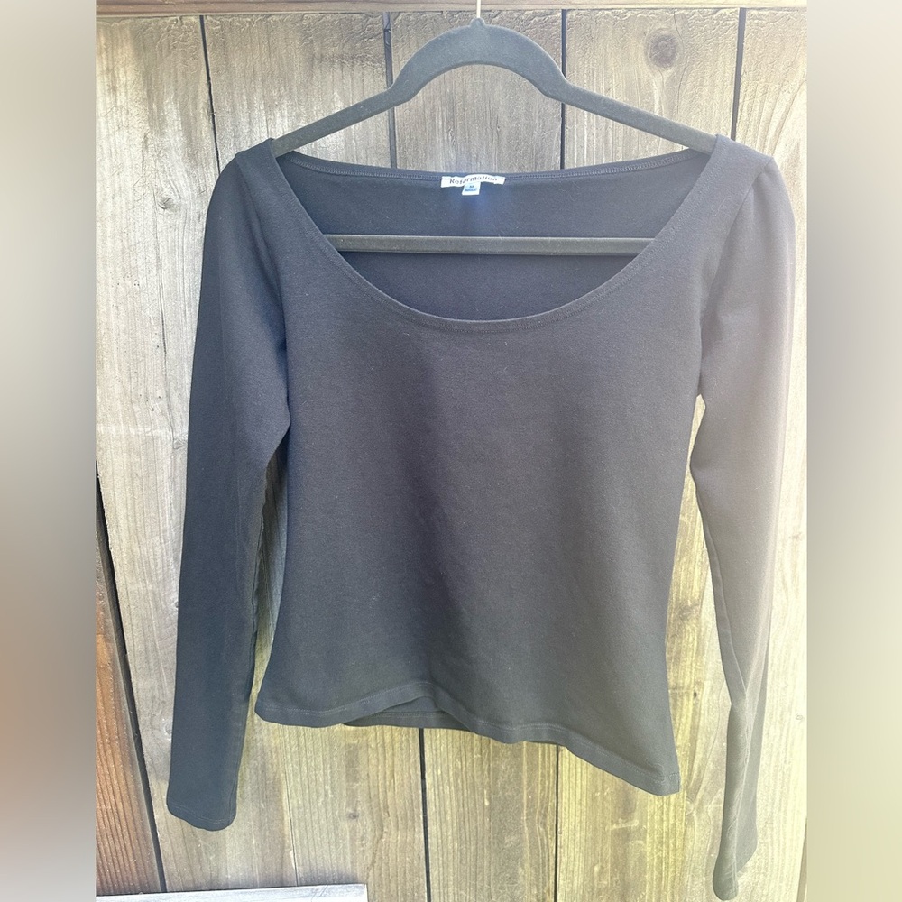 Reformation Women's Long Sleeve Scoop Neck Top Black Size M